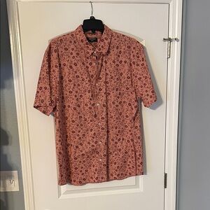 Nordstrom Men’s Short-Sleeve Button-Down Shirt XXL – Trim Fit – Rust/Salmon Pink